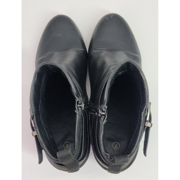 Perphy Black Leather Platform Ankle Boots Crocodile Printed Strap Womens size 7 - Picture 11 of 13